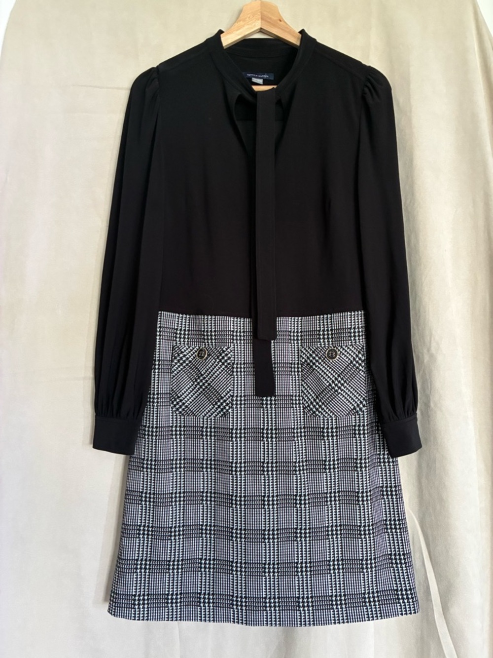 Tommy Hilfiger Black Top with Black & White Houndstooth Skirt Detail
